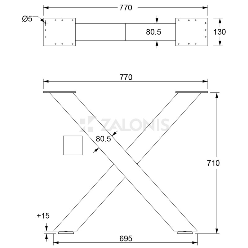 ΠΟΔΙ ΤΡΑΠΕΖΙΟΥ X m.680 80x80 Η. 710 / ΜΑΥΡΟ ΜΑΤ