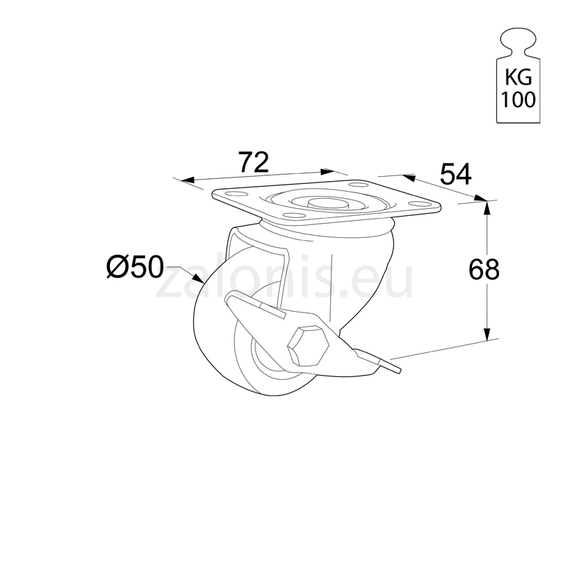 ΡΟΔΑ ΥΠΕΡΒΑΡΕΩΣ ΤΥΠΟΥ Φ.50 ΜΕ ΦΡΕΝΟ - ΠΕΡΙΣΤΡΕΦΟΜΕΝΗ
