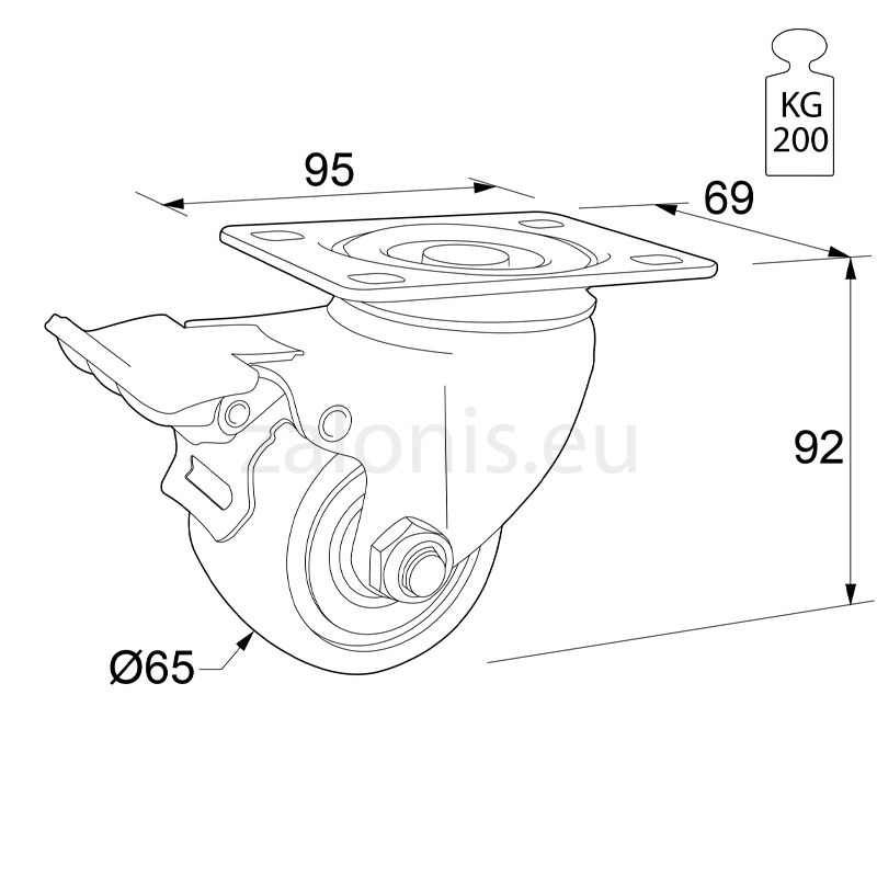 ΡΟΔΑ ΥΠΕΡΒΑΡΕΩΣ ΤΥΠΟΥ Φ.65 ΜΕ ΦΡΕΝΟ - ΠΕΡΙΣΤΡΕΦΟΜΕΝΗ