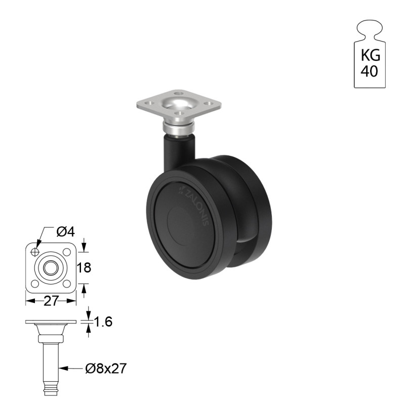 ΡΟΔΑ SR PLASTIC Φ.40 / ΜΑΥΡΟ