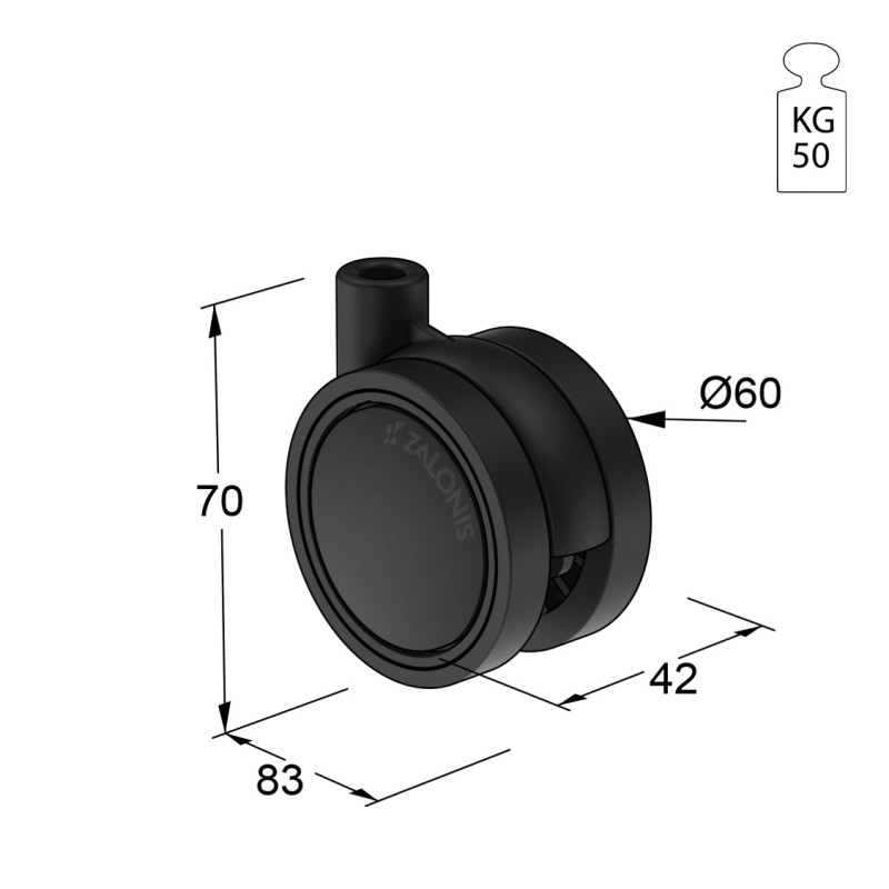 ΡΟΔΑ SR PLASTIC Φ.60 / ΜΑΥΡΟ