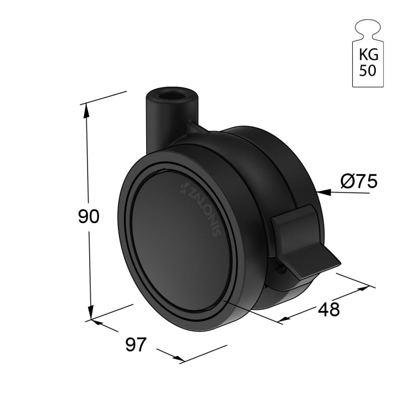 ΡΟΔΑ SR PLASTIC Φ.75 ΜΕ ΦΡΕΝΟ / ΜΑΥΡΟ
