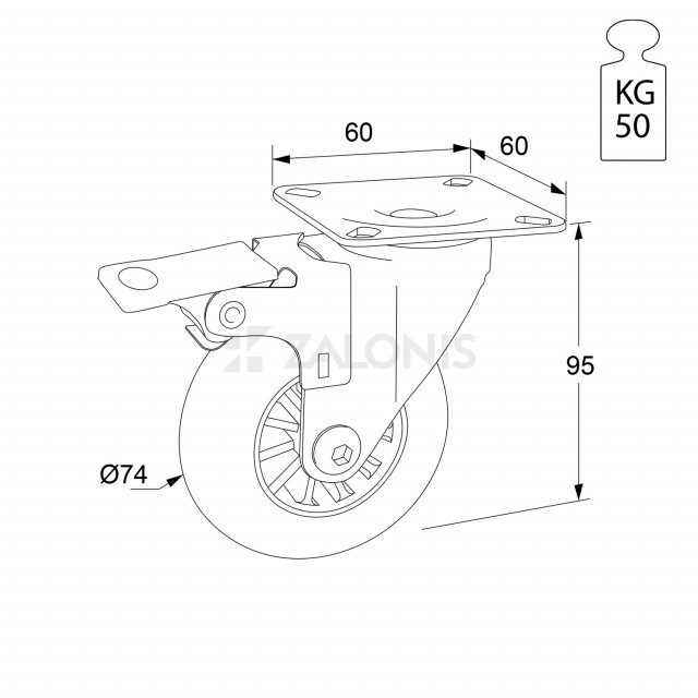 ΔΙΑΚΟΣΜΗΤΙΚΗ ΡΟΔΑ ΕΠΙΠΛΩΝ ΔΙΑΦΑΝΗ, ΜΕ ΦΡΕΝΟ 305 Φ.74 / Υ.95 / 50KG