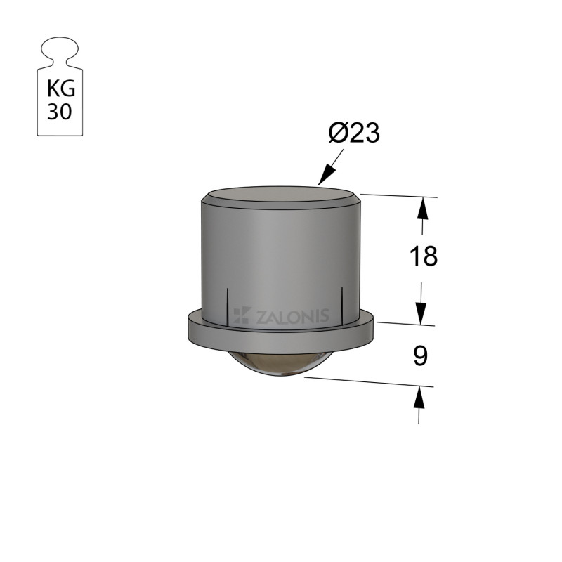 ΕΝΣΦΑΙΡΗ ΜΟΝΑΔΑ ΚΥΛΙΣΗΣ Φ.23 / ΓΚΡΙ ΜΑΤ / 30KG