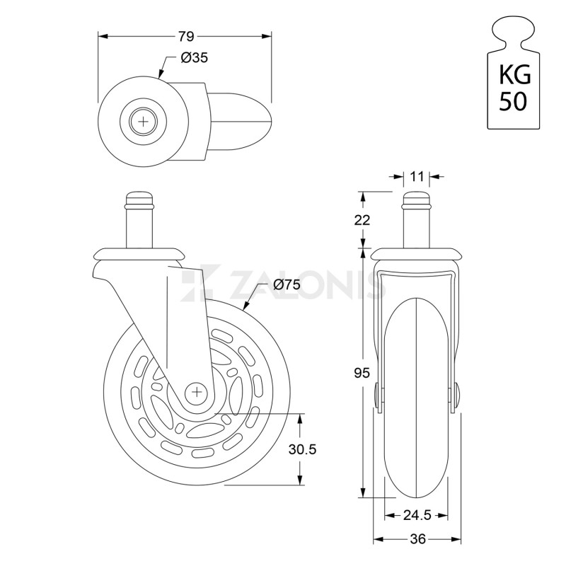 ΡΟΔΑ ΚΑΡΕΚΛΑΣ ΓΡΑΦΕΙΟΥ ΜΕΤΑΛΛΙΚΗ Φ.75 / Υ. 95