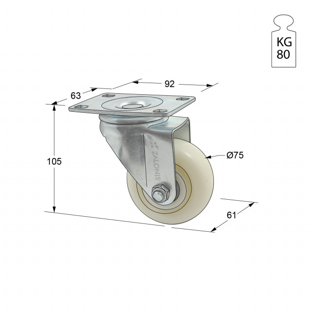 ΡΟΔΑ m.135 ΒΑΡΕΩΣ ΤΥΠΟΥ / Φ.75 / ΠΛΑΚΑ 63x92 / Υ.105 / 80Kg