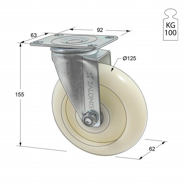 ΡΟΔΑ m.135 ΒΑΡΕΩΣ ΤΥΠΟΥ / Φ.125 / ΠΛΑΚΑ 63x92 / Υ.155 / 100Kg