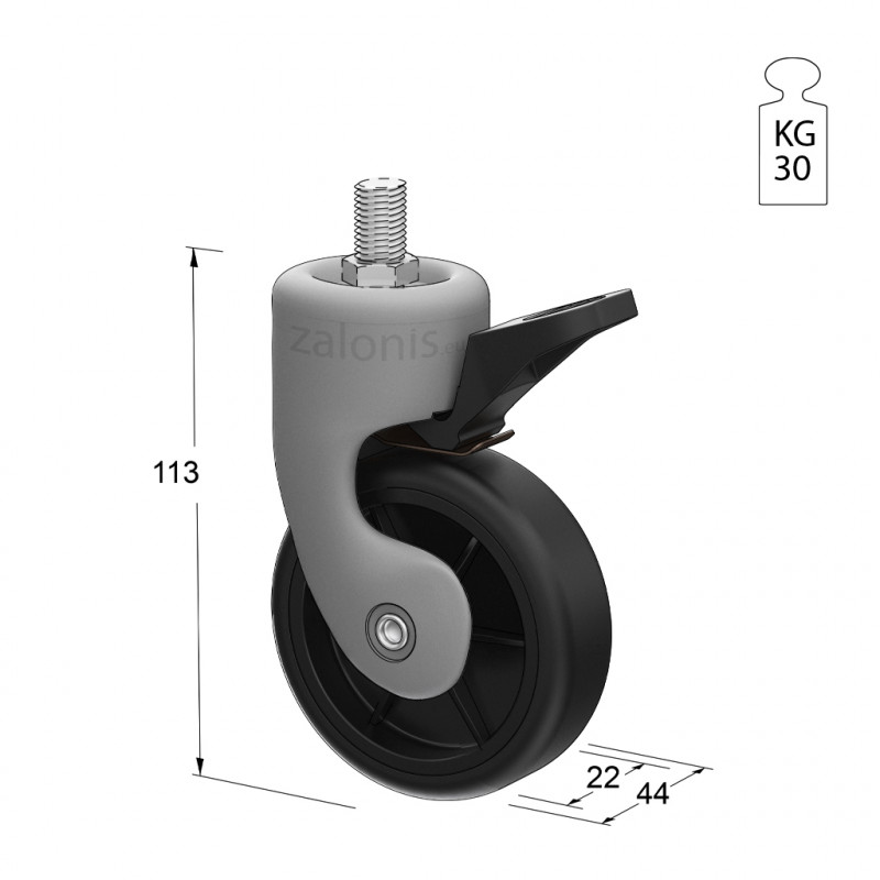ΡΟΔΑΚΙ ΕΠΙΠΛΟΥ GL Φ.75 / 30kg  - ΠΕΡΙΣΤΡΕΦΟΜΕΝΟ ΜΕ ΦΡΕΝΟ / ΠΛΑΣΤΙΚΟ