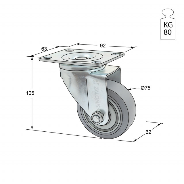 ΡΟΔΑ m.125 ΒΑΡΕΩΣ ΤΥΠΟΥ / Φ.75 / ΠΛΑΚΑ 63x92 / Υ.105 / 80Kg
