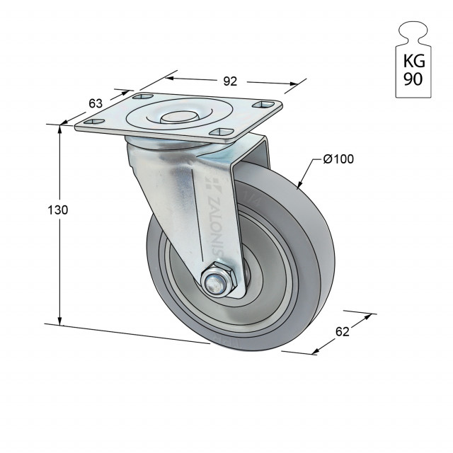ΡΟΔΑ m.125 ΒΑΡΕΩΣ ΤΥΠΟΥ / Φ.100 / ΠΛΑΚΑ 63x92 / Υ.130 / 90Kg