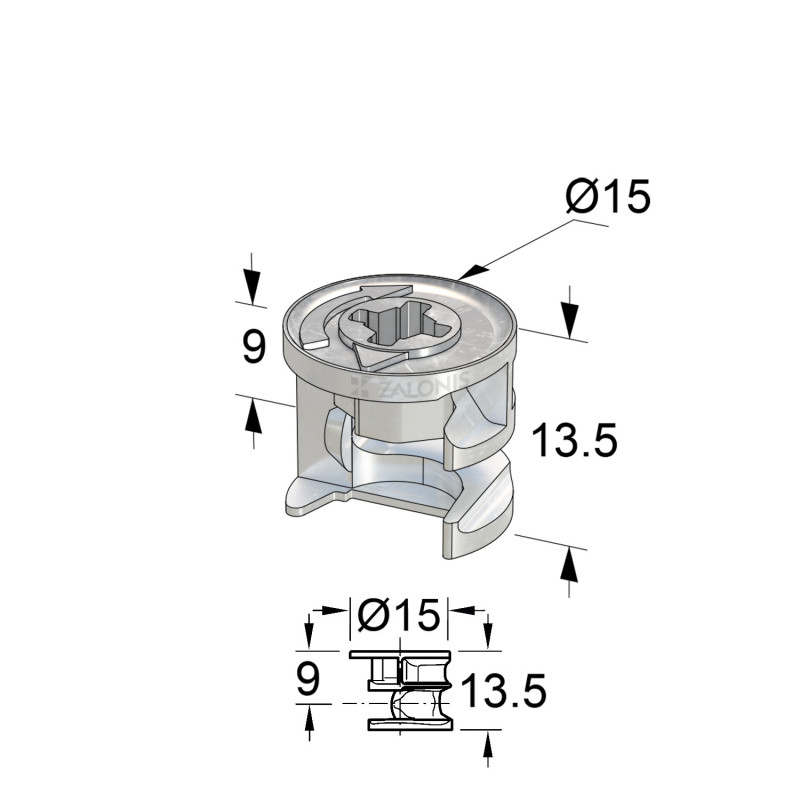 ΦΕΡΑΜΙ ΧΩΝΕΥΤΟ Φ.15x13.5 mm (ΞΥΛΟ 18 mm)