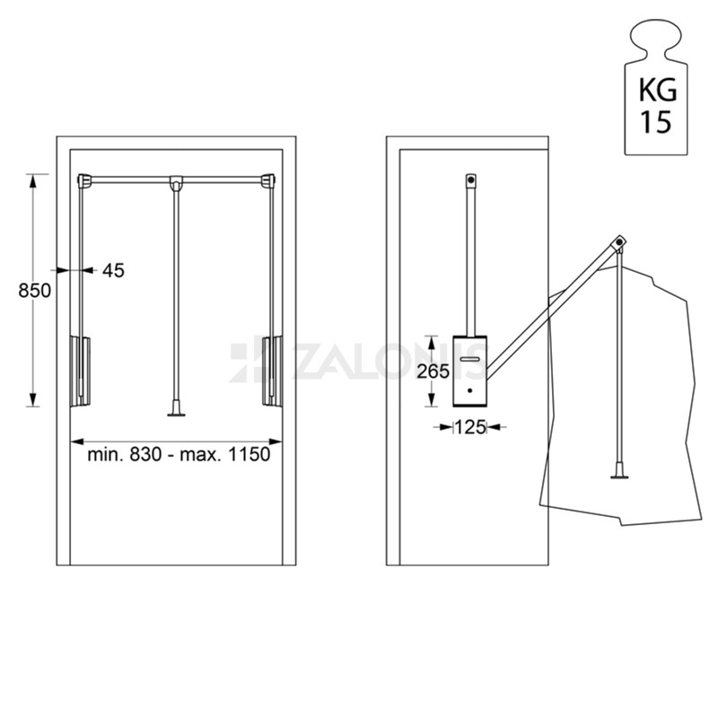 ΑΣΑΝΣΕΡ ΝΤΟΥΛΑΠΑΣ 15Kg 83-115cm / ΜΑΥΡΟ