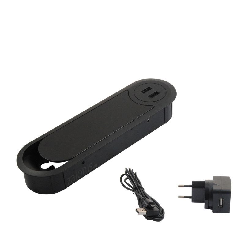 ΤΑΠΑ ΚΑΛΩΔΙΩΝ ΟΒΑΛ ΜΕ ΚΑΠΑΚΙ / 2 USB / ΜΑΥΡΗ
