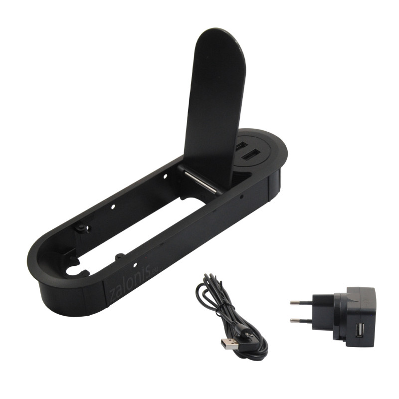 ΤΑΠΑ ΚΑΛΩΔΙΩΝ ΟΒΑΛ ΜΕ ΚΑΠΑΚΙ / 2 USB / ΜΑΥΡΗ