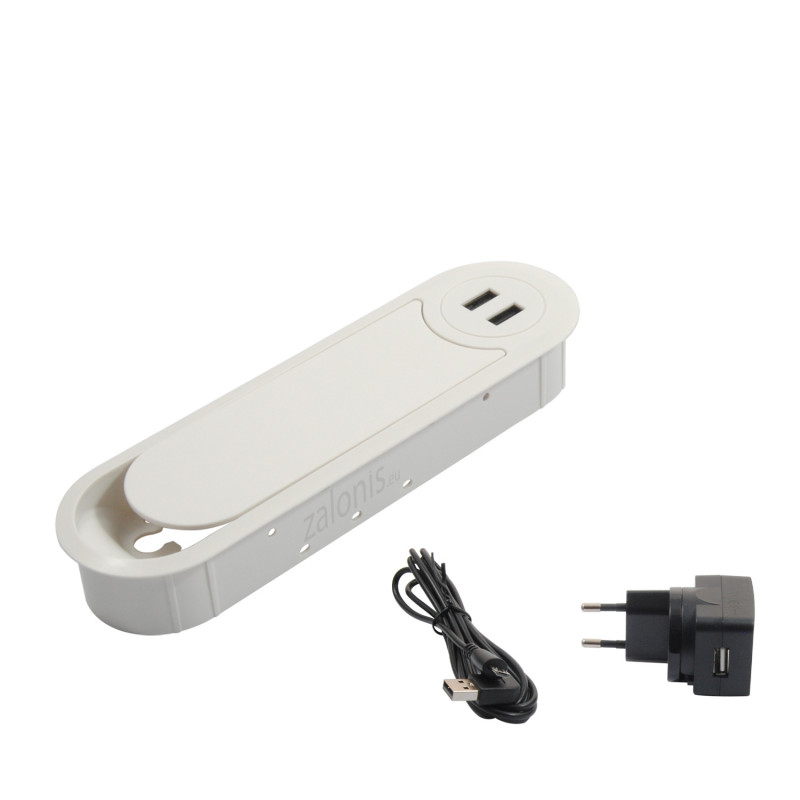 ΤΑΠΑ ΚΑΛΩΔΙΩΝ ΟΒΑΛ ΜΕ ΚΑΠΑΚΙ / 2 USB /  ΛΕΥΚΟ