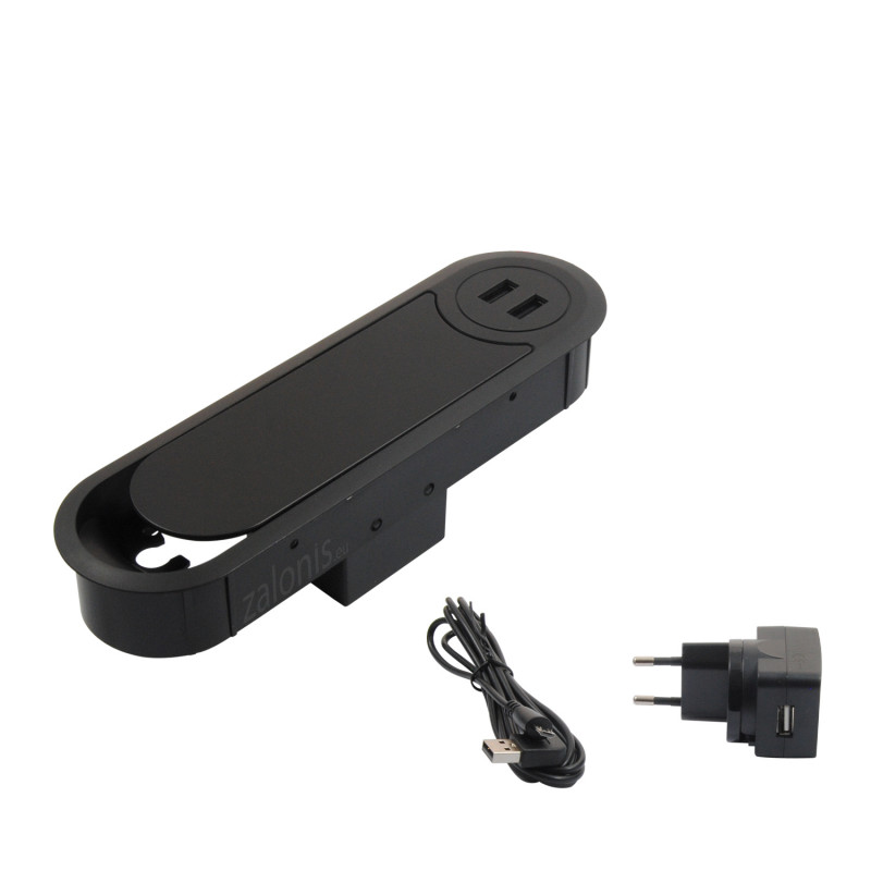 ΤΑΠΑ ΚΑΛΩΔΙΩΝ ΟΒΑΛ ΜΕ ΚΑΠΑΚΙ / 2 USB / 1 ΠΡΙΖΑ / ΜΑΥΡΗ