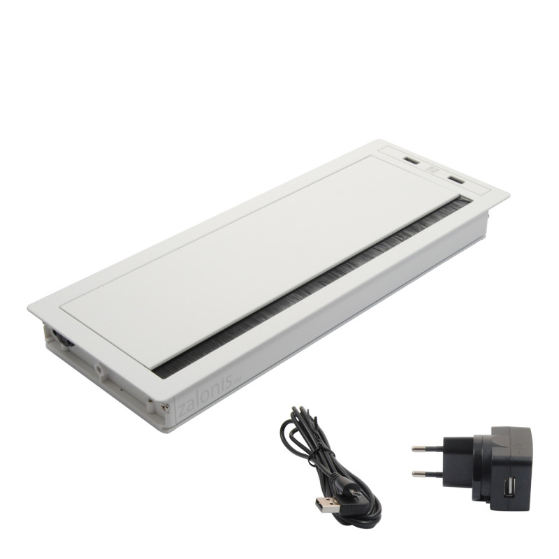 ΤΑΠΑ ΤΕΤΡΑΓΩΝΗ ΚΑΛΩΔΙΩΝ 29.8x11.6 / 2 ΘΥΡΕΣ USB / ΛΕΥΚΟ ΜΑΤ