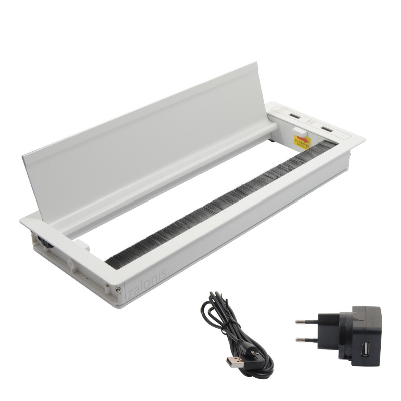 ΤΑΠΑ ΤΕΤΡΑΓΩΝΗ ΚΑΛΩΔΙΩΝ 29.8x11.6 / 2 ΘΥΡΕΣ USB / ΛΕΥΚΟ ΜΑΤ