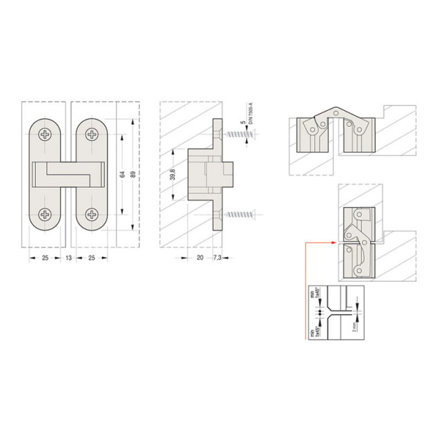 ΚΡΥΦΟΣ ΜΕΝΤΕΣΕΣ ΠΟΡΤΑΣ - ΧΤΕΝΙ 89x25 / INOX