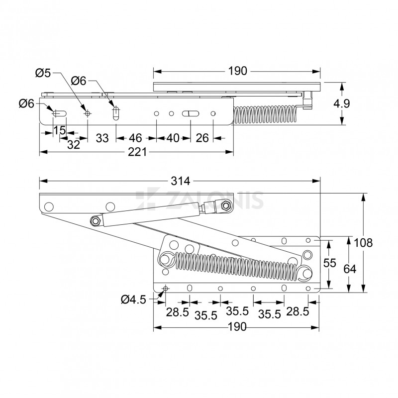 ΜΗΧΑΝΙΣΜΟΣ ΤΡΑΠΕΖΙΟΥ ΣΕΡΒΙΤΟΡΟΣ SOFT OPEN-CLOSE - Υ.150 / ΜΑΥΡΟ