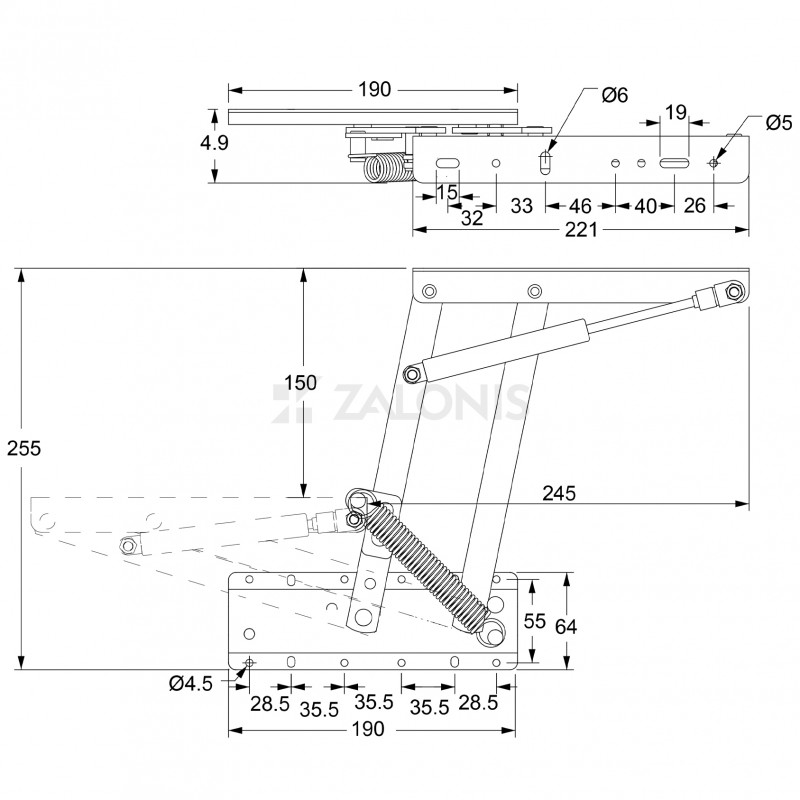 ΜΗΧΑΝΙΣΜΟΣ ΤΡΑΠΕΖΙΟΥ ΣΕΡΒΙΤΟΡΟΣ SOFT OPEN-CLOSE - Υ.150 / ΜΑΥΡΟ