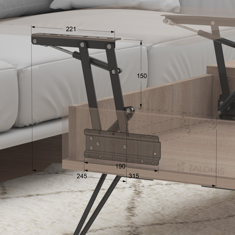 ΜΗΧΑΝΙΣΜΟΣ ΤΡΑΠΕΖΙΟΥ ΣΕΡΒΙΤΟΡΟΣ SOFT OPEN-CLOSE - Υ.150 / ΜΑΥΡΟ