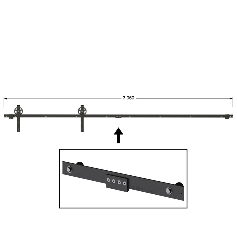 ΜΗΧΑΝΙΣΜΟΣ ΠΟΡΤΑΣ ΑΧΥΡΩΝΑ 200cm/300cm ΜΑΥΡΟ Φ.120