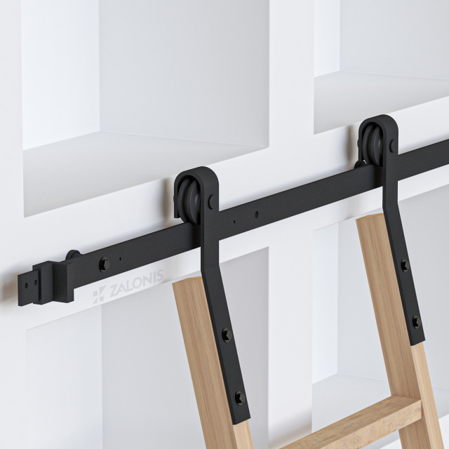 ΣΕΤ ΑΧΥΡΩΝΑ ΣΥΡΟΜΕΝΗ ΣΚΑΛΑ ΒΙΒΛΙΟΘΗΚΗΣ  200cm/300cm ΜΑΥΡΟ Φ.70