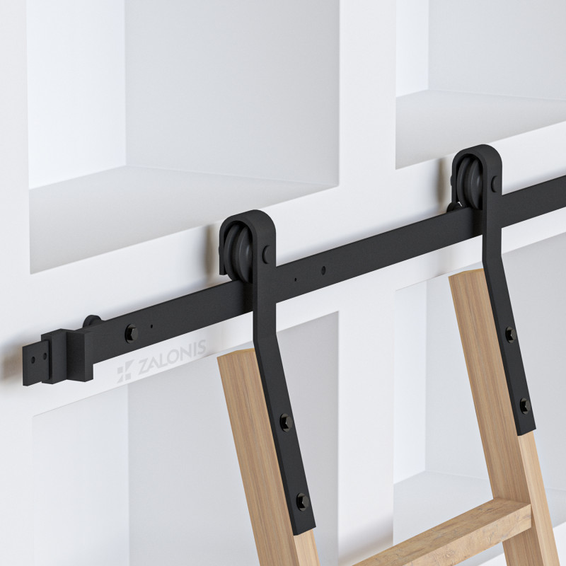 ΣΕΤ ΑΧΥΡΩΝΑ ΣΥΡΟΜΕΝΗ ΣΚΑΛΑ ΒΙΒΛΙΟΘΗΚΗΣ  200cm/300cm ΜΑΥΡΟ Φ.70