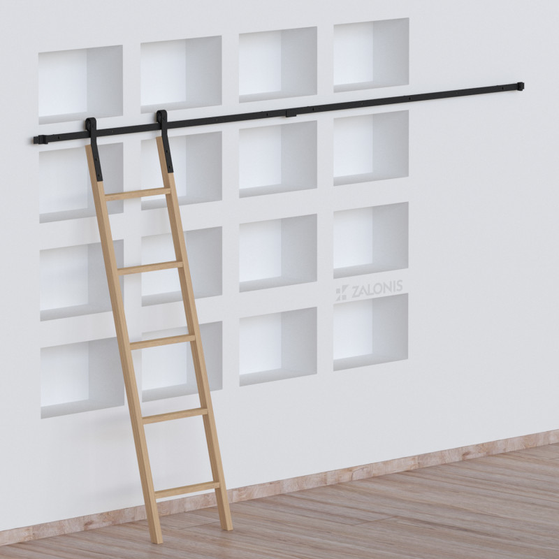 ΣΕΤ ΑΧΥΡΩΝΑ ΣΥΡΟΜΕΝΗ ΣΚΑΛΑ ΒΙΒΛΙΟΘΗΚΗΣ  200cm/300cm ΜΑΥΡΟ Φ.70