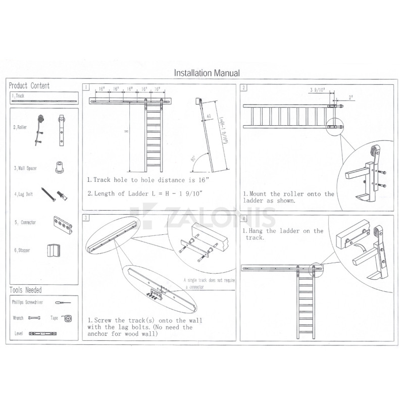 ΣΕΤ ΑΧΥΡΩΝΑ ΣΥΡΟΜΕΝΗ ΣΚΑΛΑ ΒΙΒΛΙΟΘΗΚΗΣ  200cm/300cm ΜΑΥΡΟ Φ.70